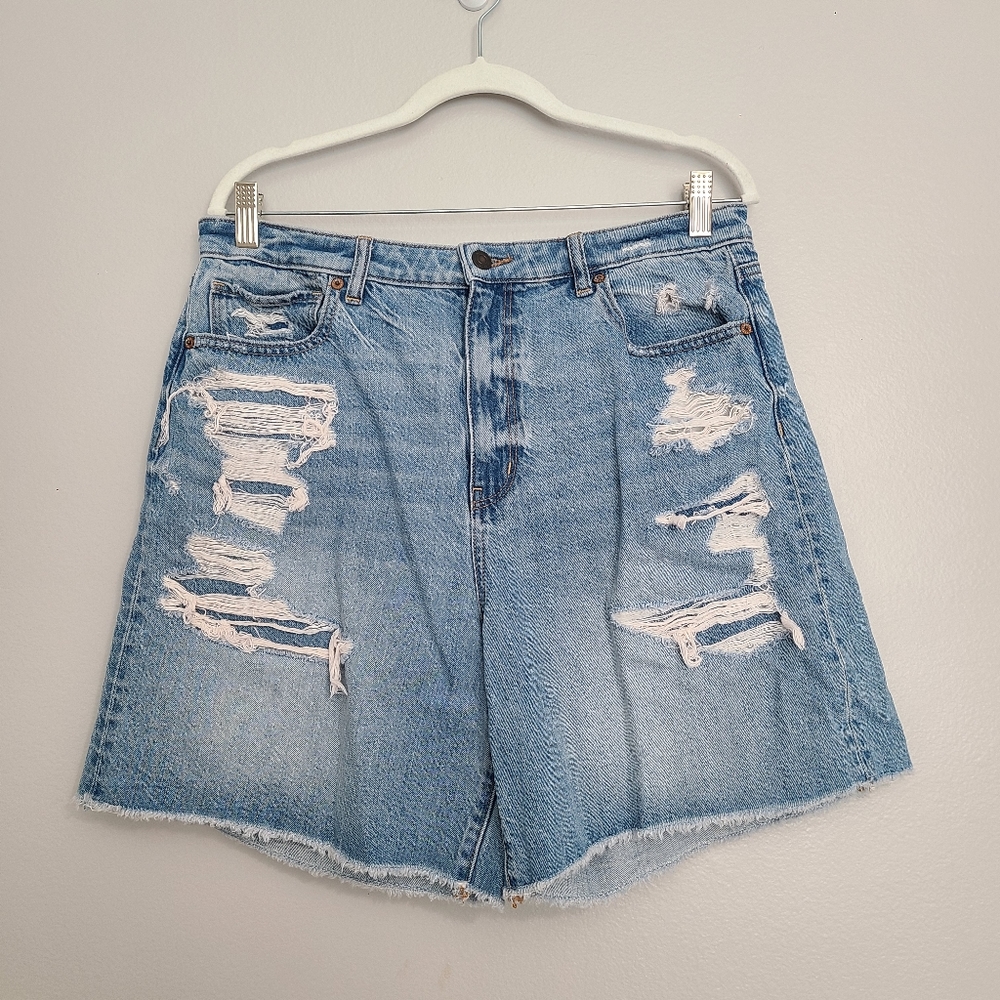 American Eagle Distressed Cotton Relaxed Mom Shorts Comfort Stretch Waistband 14
